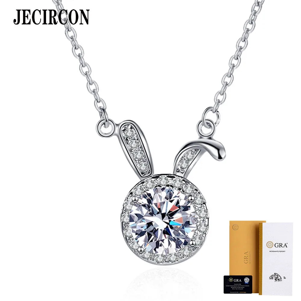 

JECIRCON 1 Carat Moissanite Necklace for Women Cute Rabbit Micro-inlaid Pendant 925 Sterling Silver Zodiac Year Collarbone Chain