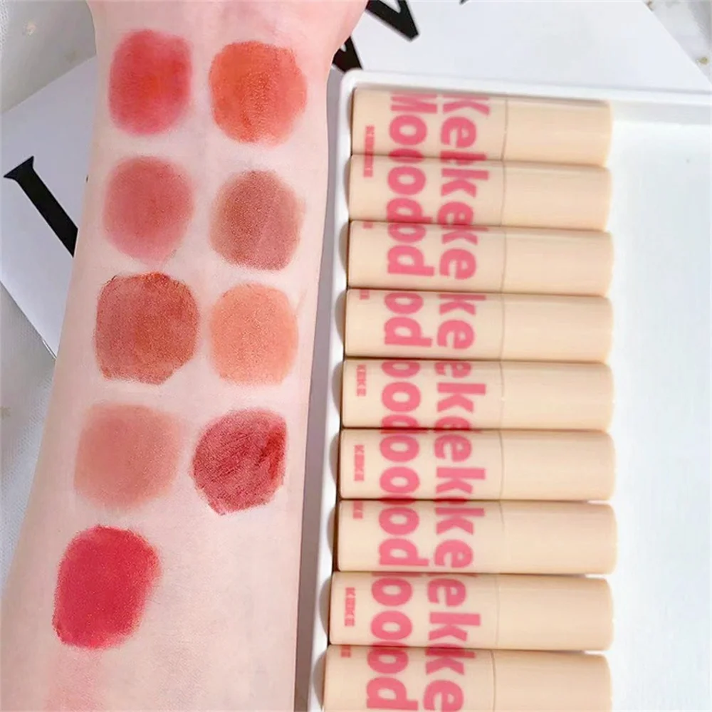 Lip Beauty Lasting Glaze, brilho labial branco, batom sexy de textura de neblina macia, cosméticos não desbotados