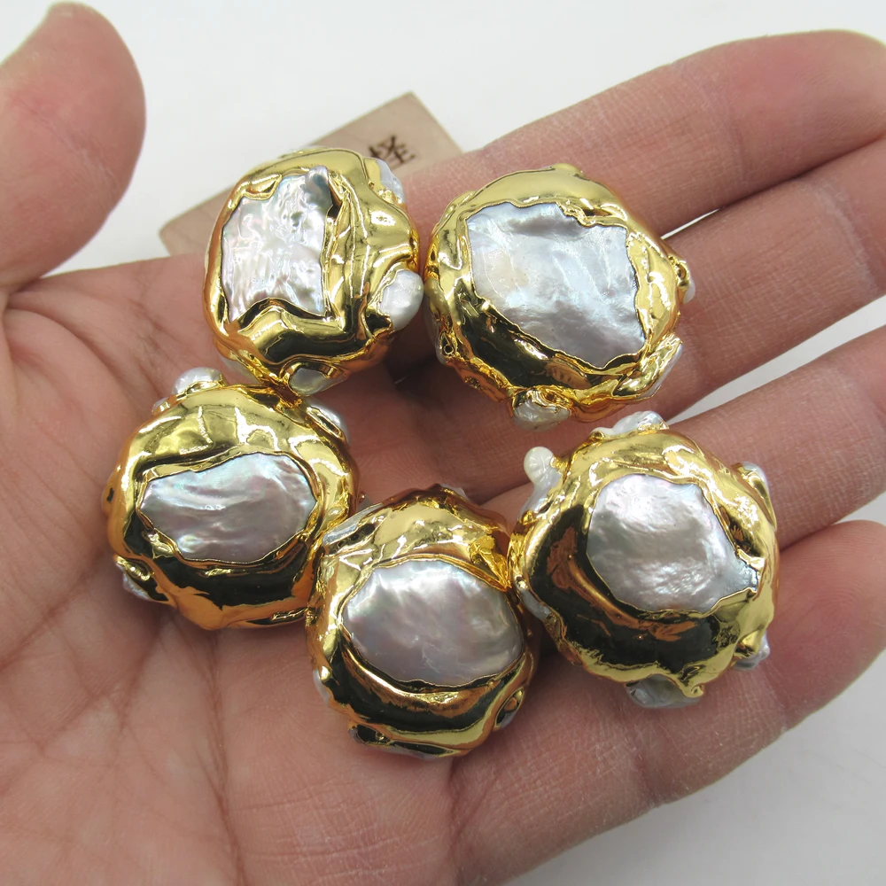 

Wholesale 5 PCS Freshwater Cultured White Coin Pearl Beads For Necklace Pendant Metal Bezel Connector DIY