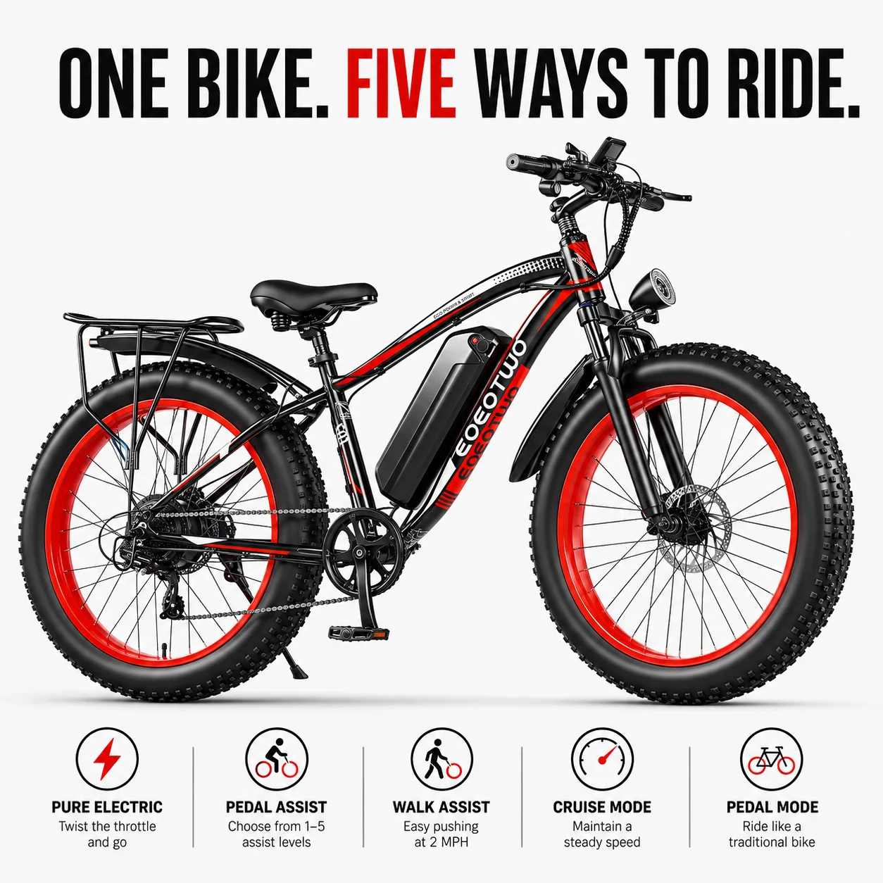 Electric Bike for Adults Teens, 1500W Motor, 34 Mph & 60 Miles, 26" Fat Tire All-Terrain Electric Mountain Bike with 48V 15AH Removable Battery, Dual Brake Off-Road Ebike image 5