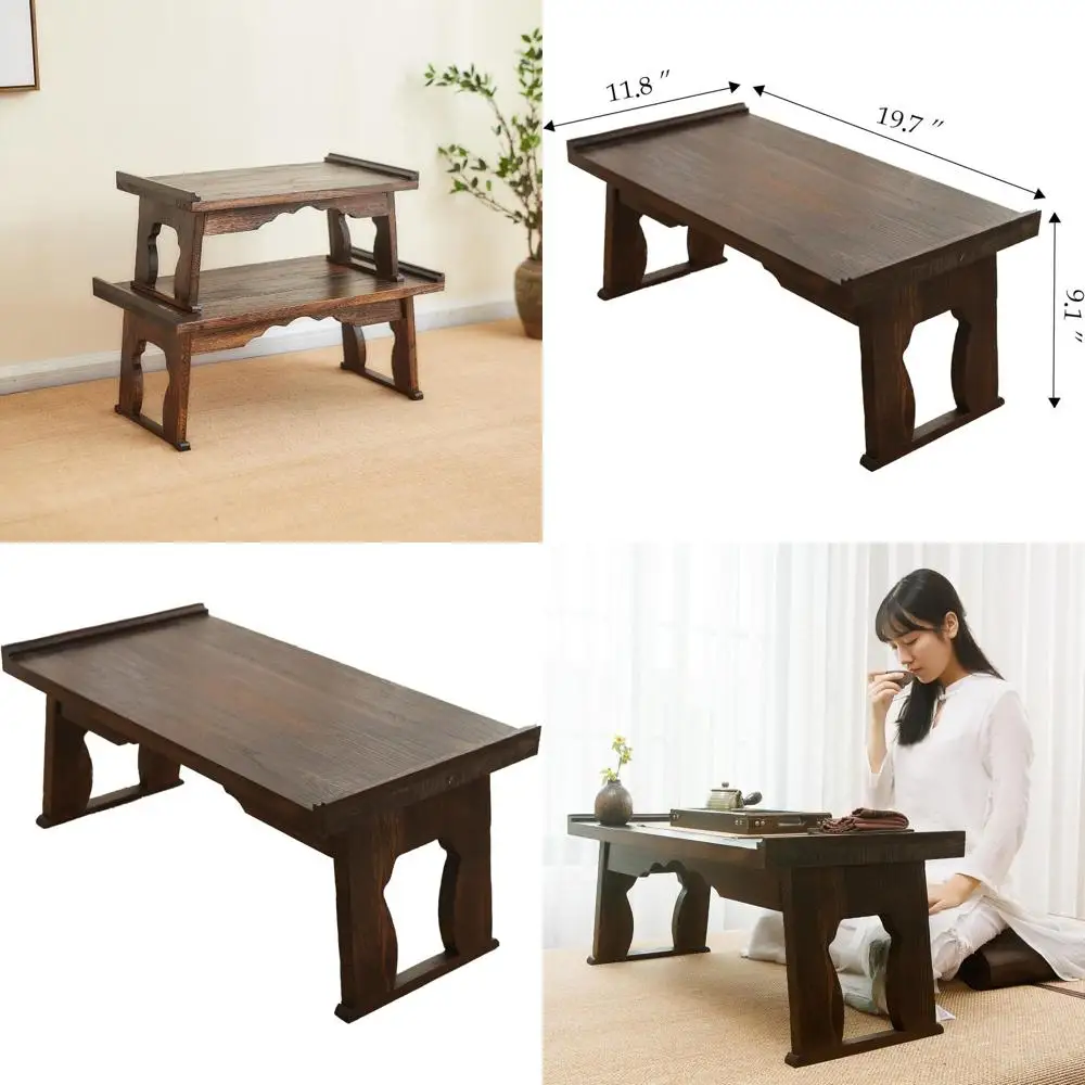 طاولة قهوة خشبية قابلة للطي على الطراز الياباني لمساحات المعيشة والتأمل واستخدام الكمبيوتر المحمول