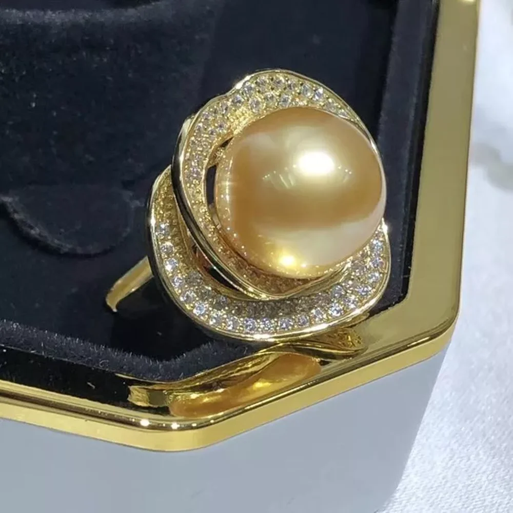 A large quantity of AAAAA 11-12mm South Sea Gold Round Pearl Ring 925S 9-10mm 10-11mm