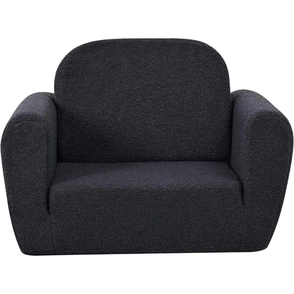 Sofá cama para niños, sofá infantil plegable 2 en 1 con terciopelo de peluche, sofá de espuma para niños de 0 a 4 años, sillón abatible para niños pequeños (gris)