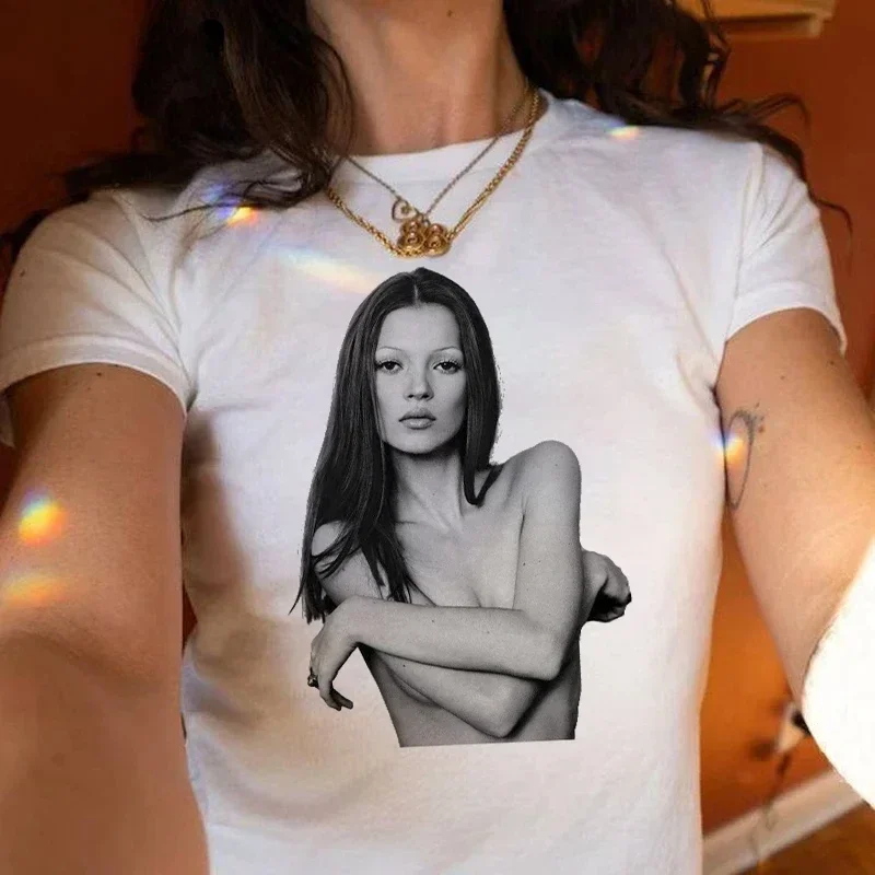 

Kobiety Slim 2000s Y2K Crop Top Summer Gothic Streetwear Baby Tee Fashions Harajuku Gothic Short Sleeve T-shirt Vintage Women