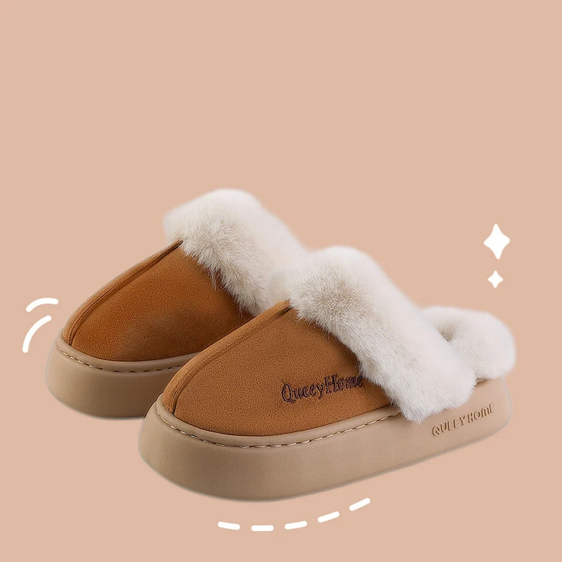 Comwarm Winter Women Cotton Slippers Thick Sole Warm Plush Women Slides Fashion Fuzzy Female Platform Shoes Fluffy House Slipper