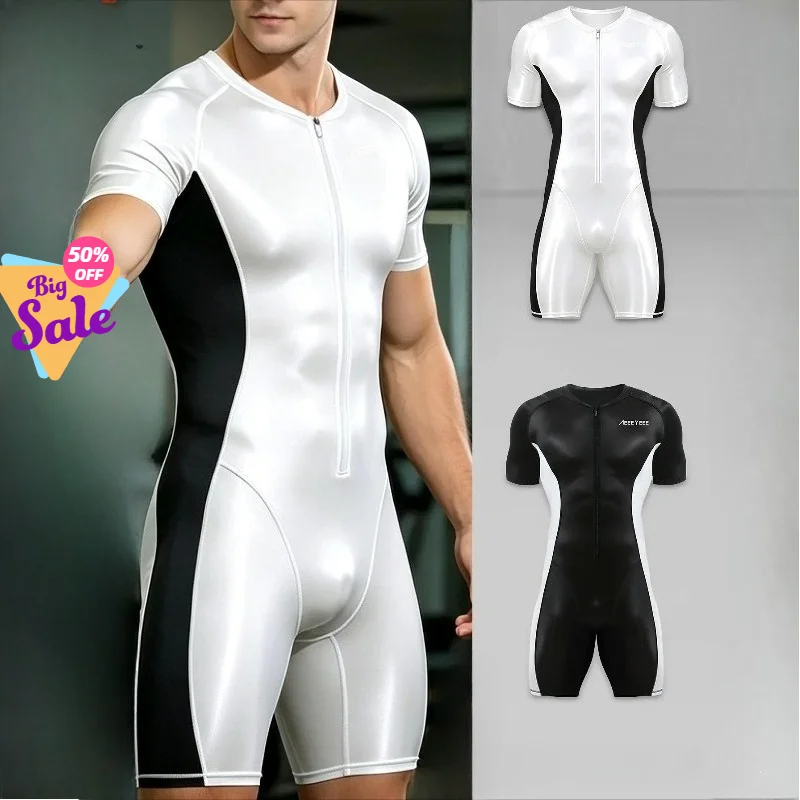 Sports Mens Shapers Sexy Bodysuits Zipper Quick Drying Running Jumpsuit Fitness Wrestling Training Cycling Man Lingerie Bodysuit