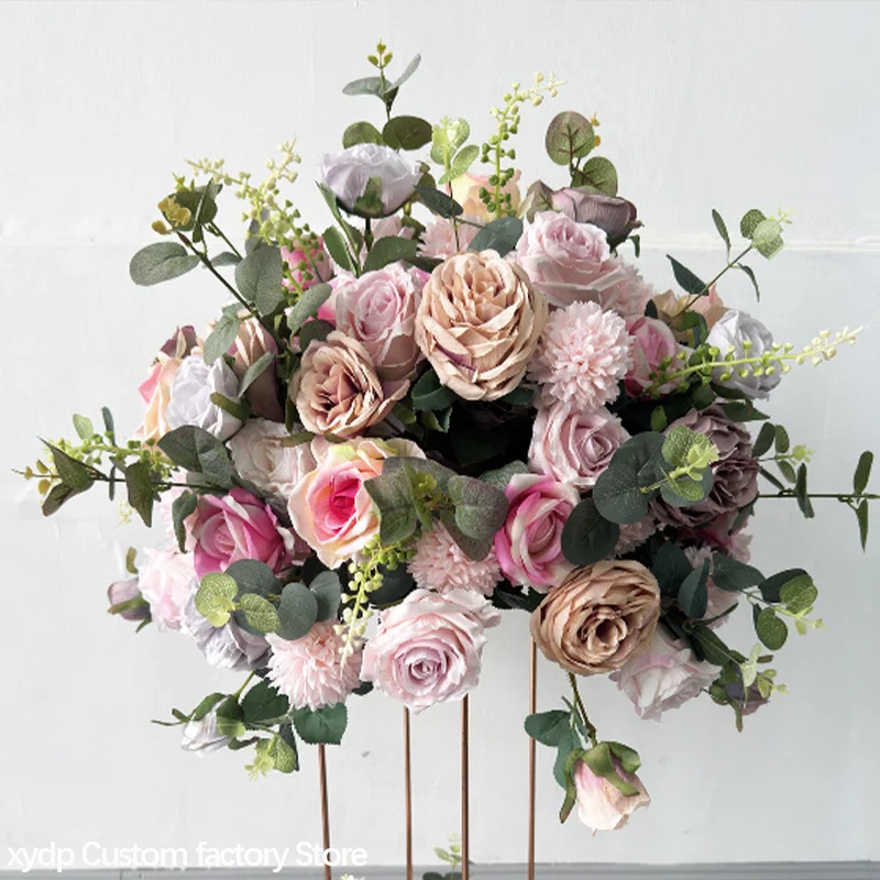 Künstliche Rosen, grüne Pflanzen, rosa Blätter, 70 bis 30 cm Blumenball, Tischblumenarrangement, Hochzeitskulisse, Dekoration, Blumenball-Requisiten – Detail 2