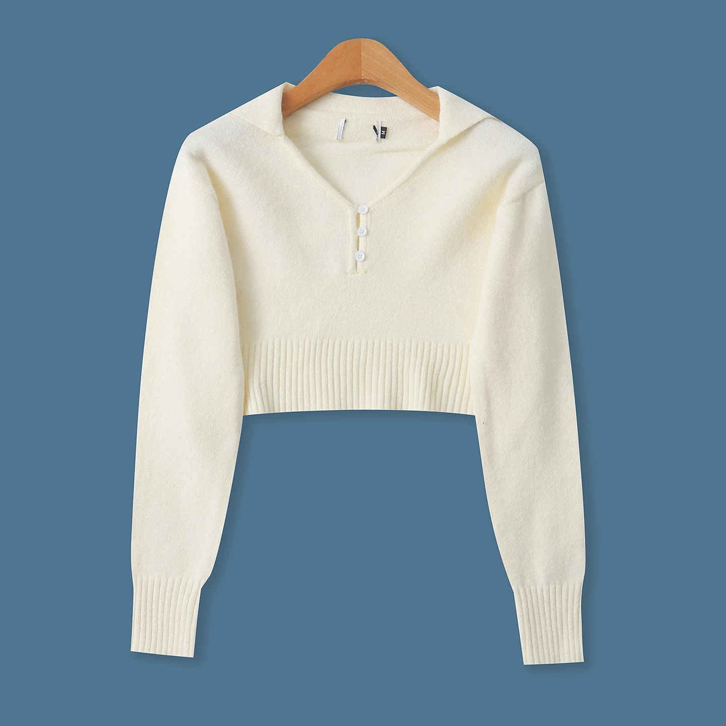 

Candy Colored Knitted Sweater Spring New Women's Versatile High Elastici ort Long Sve Turn-down Collar Sweater