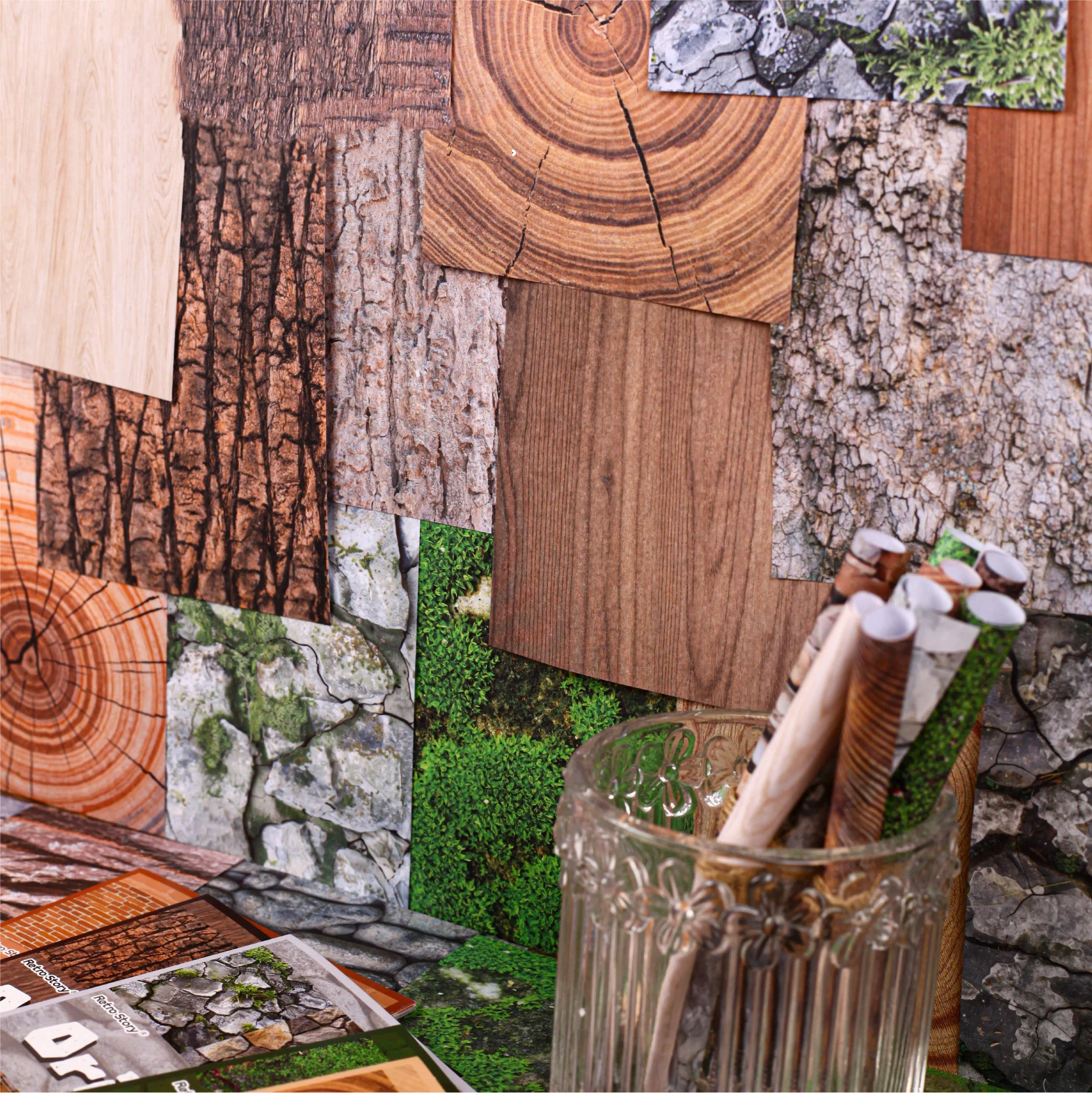 Native Series Vintage Tree Pattern Stone Wall Landscape Material Paper Creative DIY Junk Journal Collage Scrapbooking Stationery