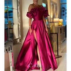 Cathy Fuchsia Prom Dresses Off the Shoulder Satin فساتين السهرة Elegant Floor-Length Sexy Side High Split Vestidos De Noche 2024