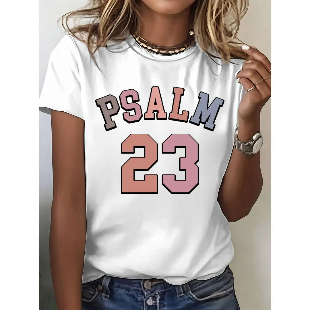 

Women's Christian "Psalm 23" Print T-shirt Short Sleeve Loose Casual Faith Inspired Top Religious Bible Verse Apparel
