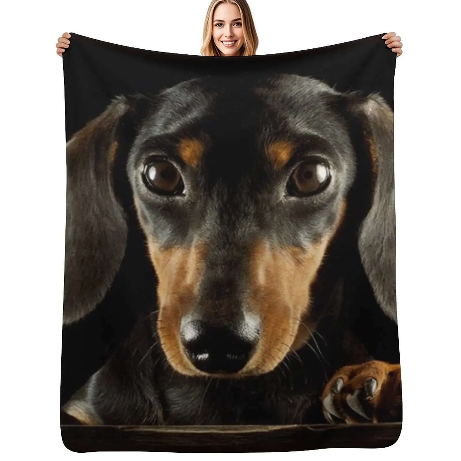 

Dachshund Dog photo portrait Throw Blanket Plaid Tourist sofa bed Blanket