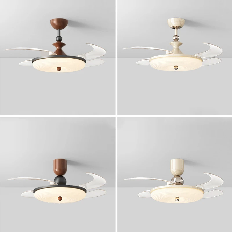 Retro Bedroom Fan Light Ceiling Light Full Spectrum Eye Protection Main Walnut Ceiling Fan Light
