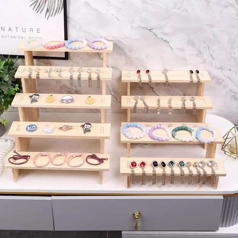 2/3/4-Tier Wood Display Rack Easy to Install Tiered Structure Jewelry Display Stand Space Saving Open Front