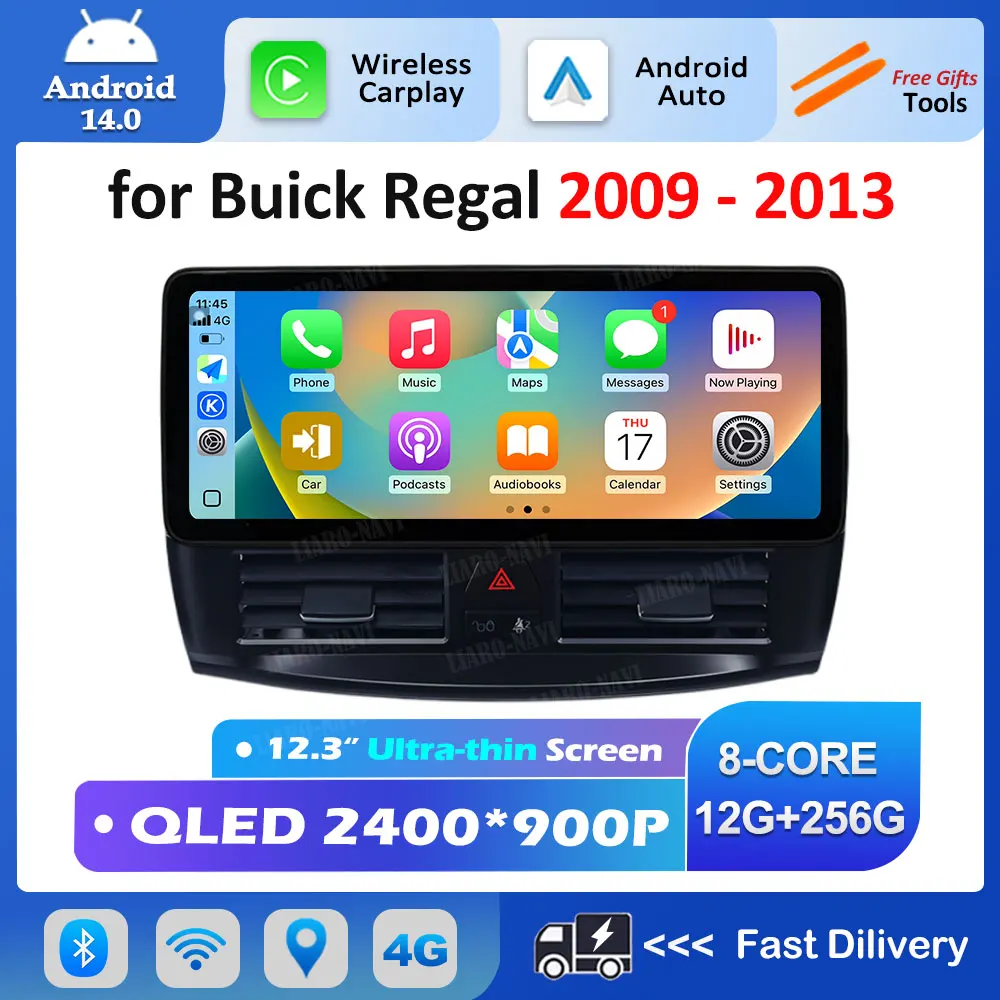 Carplay Car Radio Multimedia Video Player WiFi for Buick Regal 2009 - 2013 GPS Navigation 4G QLED Screen Android 14 Auto Tools