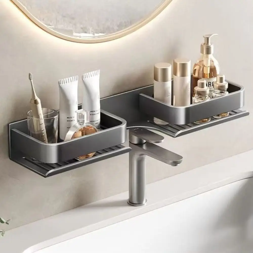 Washstand 40/50cm Faucet Storage Rack Punch-Free Wall-Mounted Faucet Holder U Shape Drain Mirror Front Shelf Kitchen