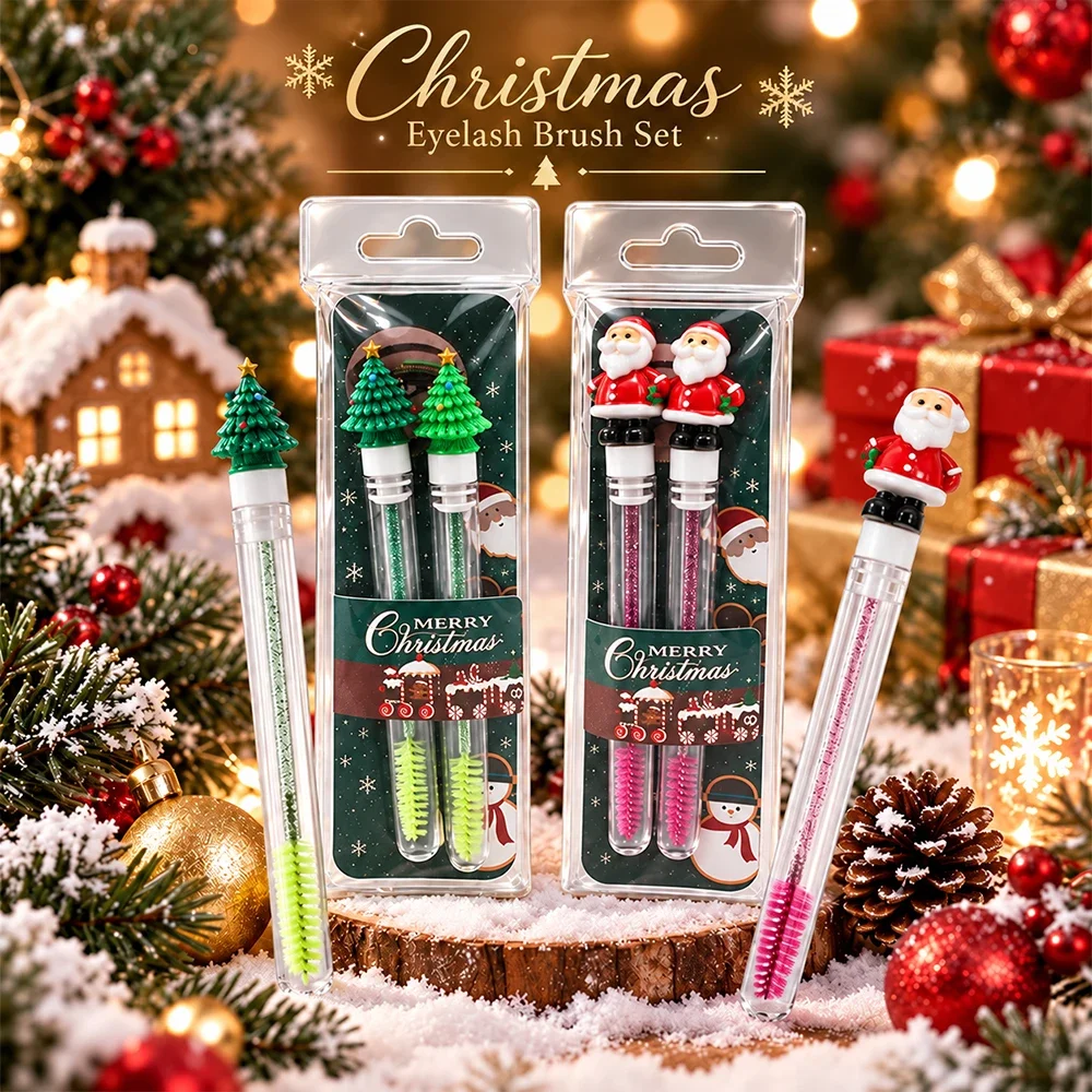 2pcs/Pack Christmas Eyelash Brush Mascara Wands Crystal Eyebrow Spoolies Brush for Eyelash Extensions With Individual Packaging