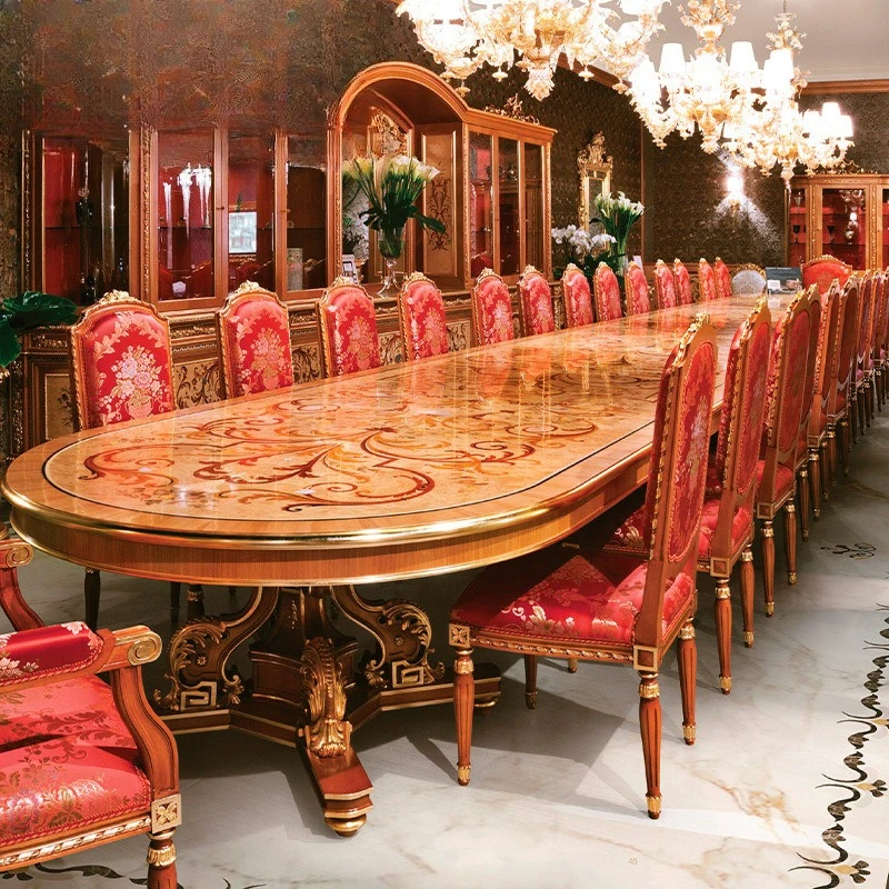 Italian shell inlaid parquet European-style villa large dining table Italian court dining table and chair combination