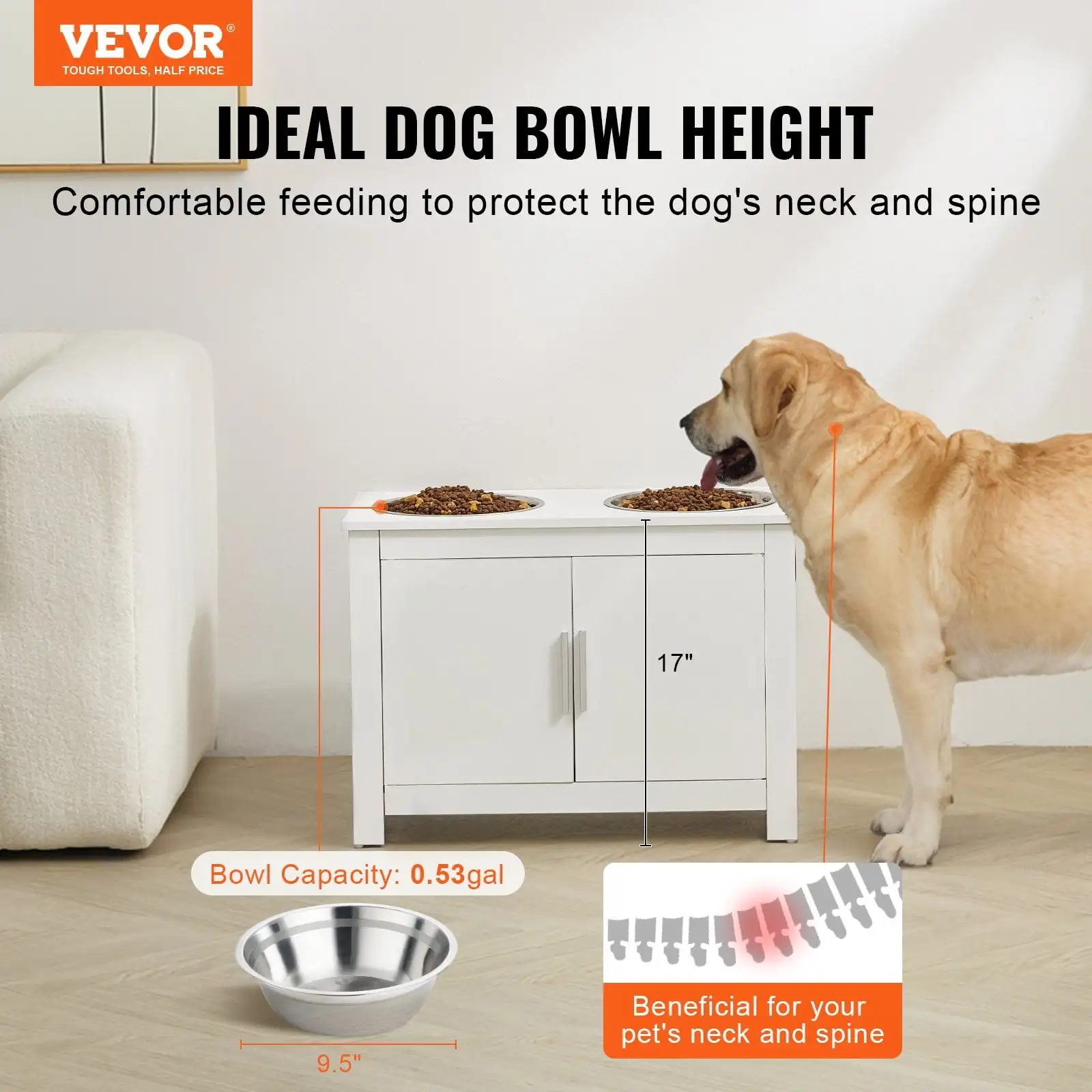 

Pet Feeding Station w/ 2 Elevated Dog Bowls Dog Food Toy Storage Cabinet