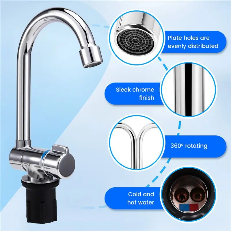 A30P-Foldable RV Faucet Universal For Car Caravan RV 360° Rotation Cold & Hot Water Mixer Water Tap,1/2