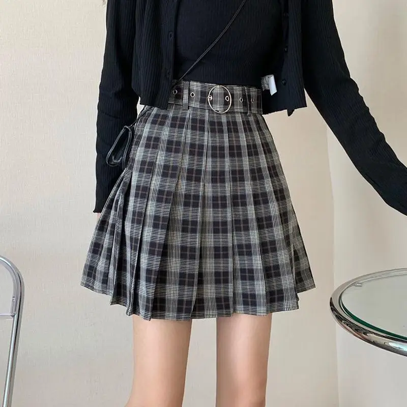 Baju jalanan Gotik rok pendek Fashion pinggang tinggi rok wanita musim gugur musim dingin Grunge Harajuku Mini lipit kotak-kotak