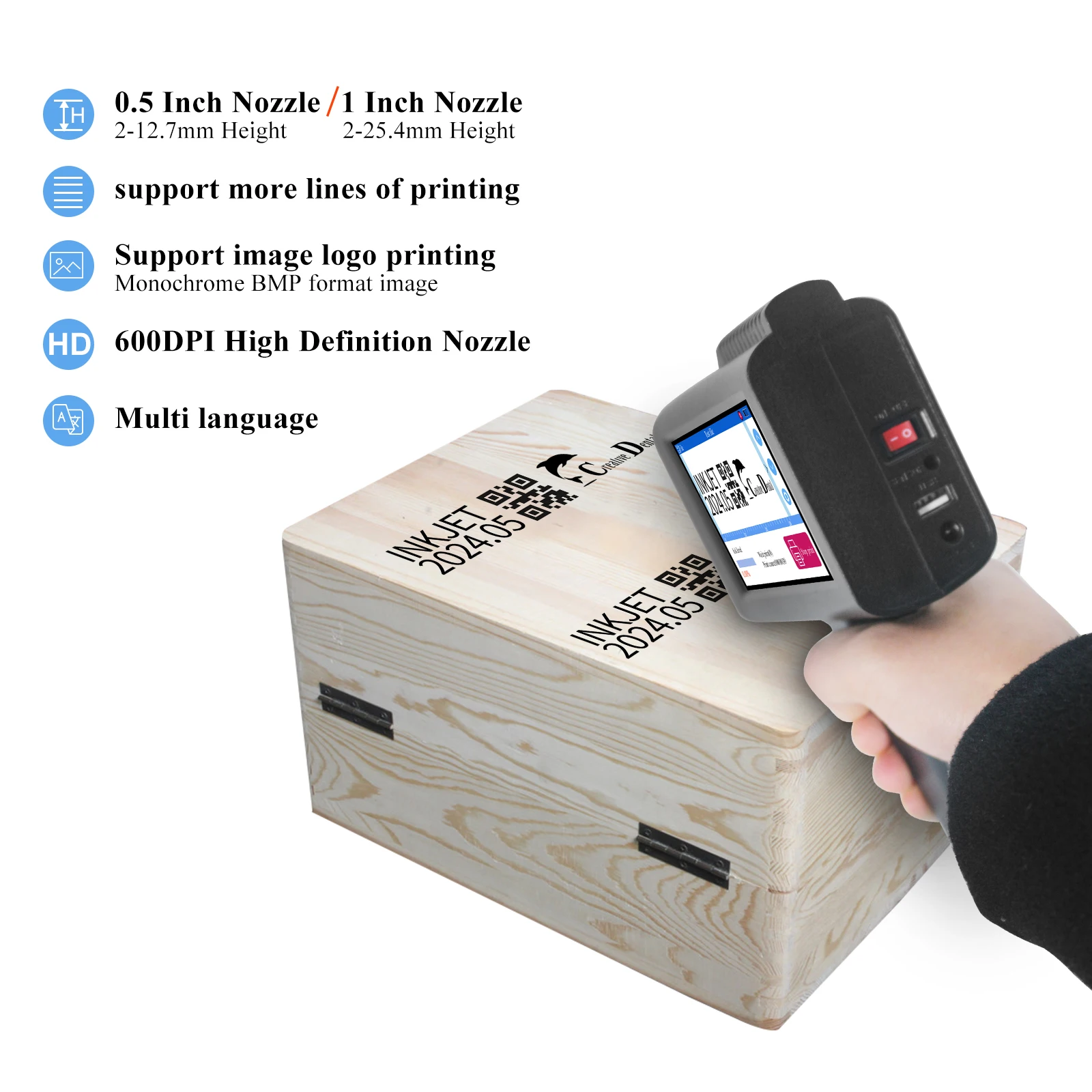 Newest Prime 12.7mm Handheld Inkjet Printer Gun with Fast-Drying Ink for Text QR Barcode Batch Number Logo Date Coding Machine