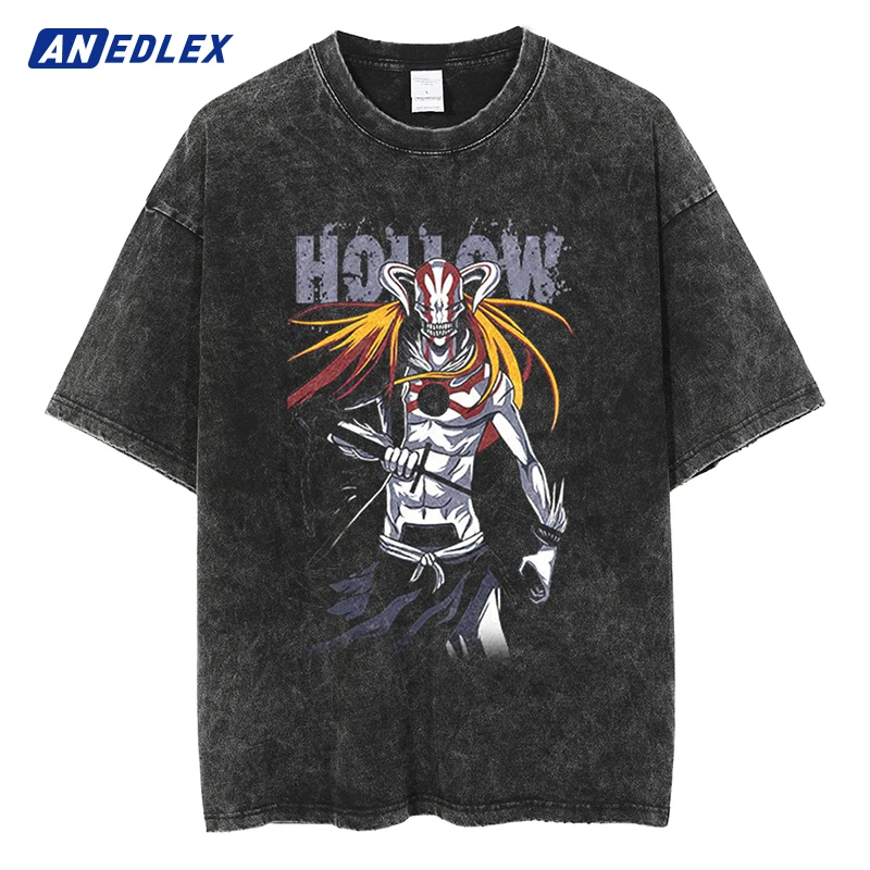 

Hip Hop Streetwear Japanese Anime Graphic Print T-shirt Men Oversized Washed TShirt Cotton Vintage Tshirt Harajuku Tops Tees