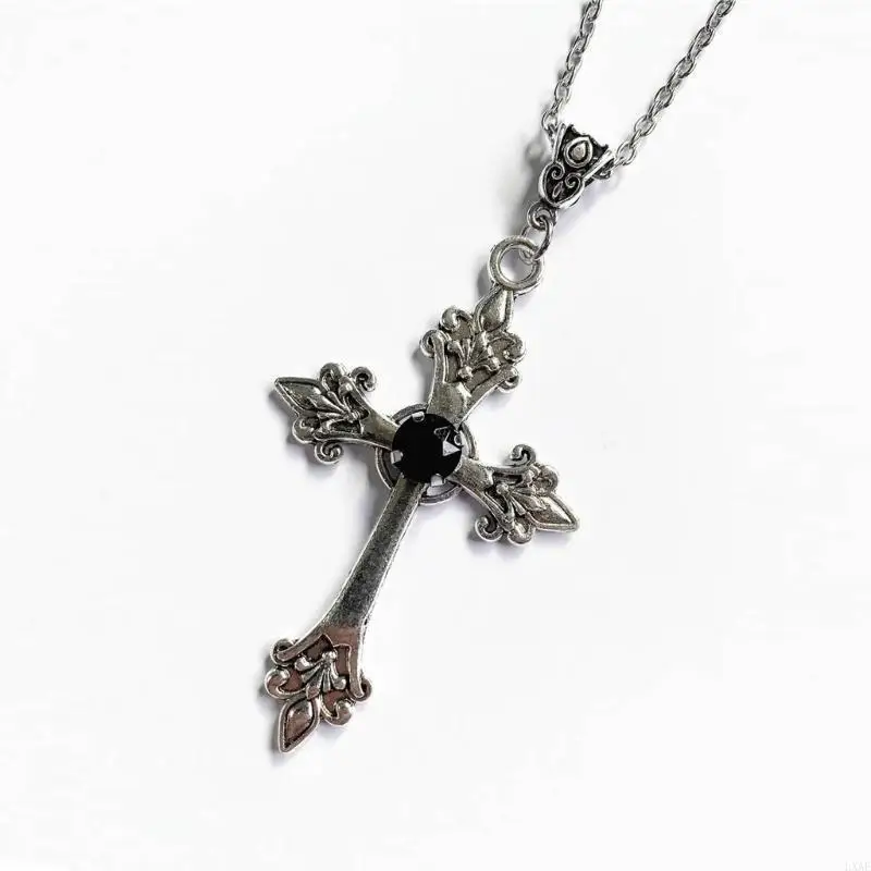  2pcs Crucifix Pendant Necklace Gothic Neckchain Handcrafted Chain Pendant Choker Daily Wear Jewelry Unisex Accessory