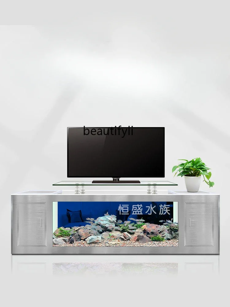 TV cabinet fish tank living room floor-to-ceiling large ecological glass water-free goldfish turtle tank