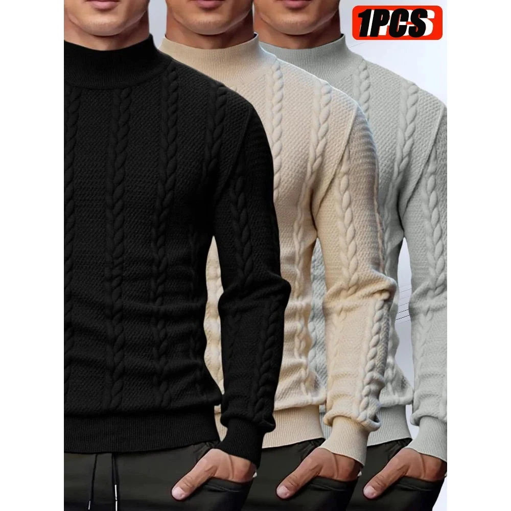 

Мужская модная текстурированная толстовка с капюшоном, весна-осень-зима, повседневный пуловер с воротником, вязаная жаккардовая толстовка с высоким воротом, однотонная мужская одежда