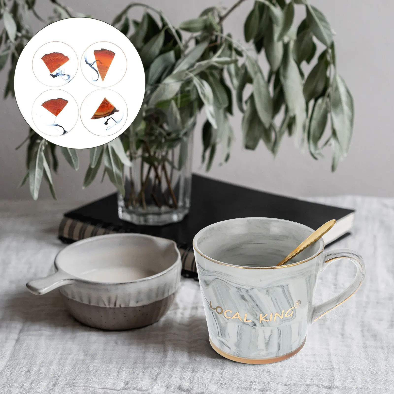 Support en résine isolé thermiquement, 4 pièces, coussin de tasse, Table décorative pour tasses à café, tasses, verres à vin, dessous de verre décoratif pour la maison et le bureau