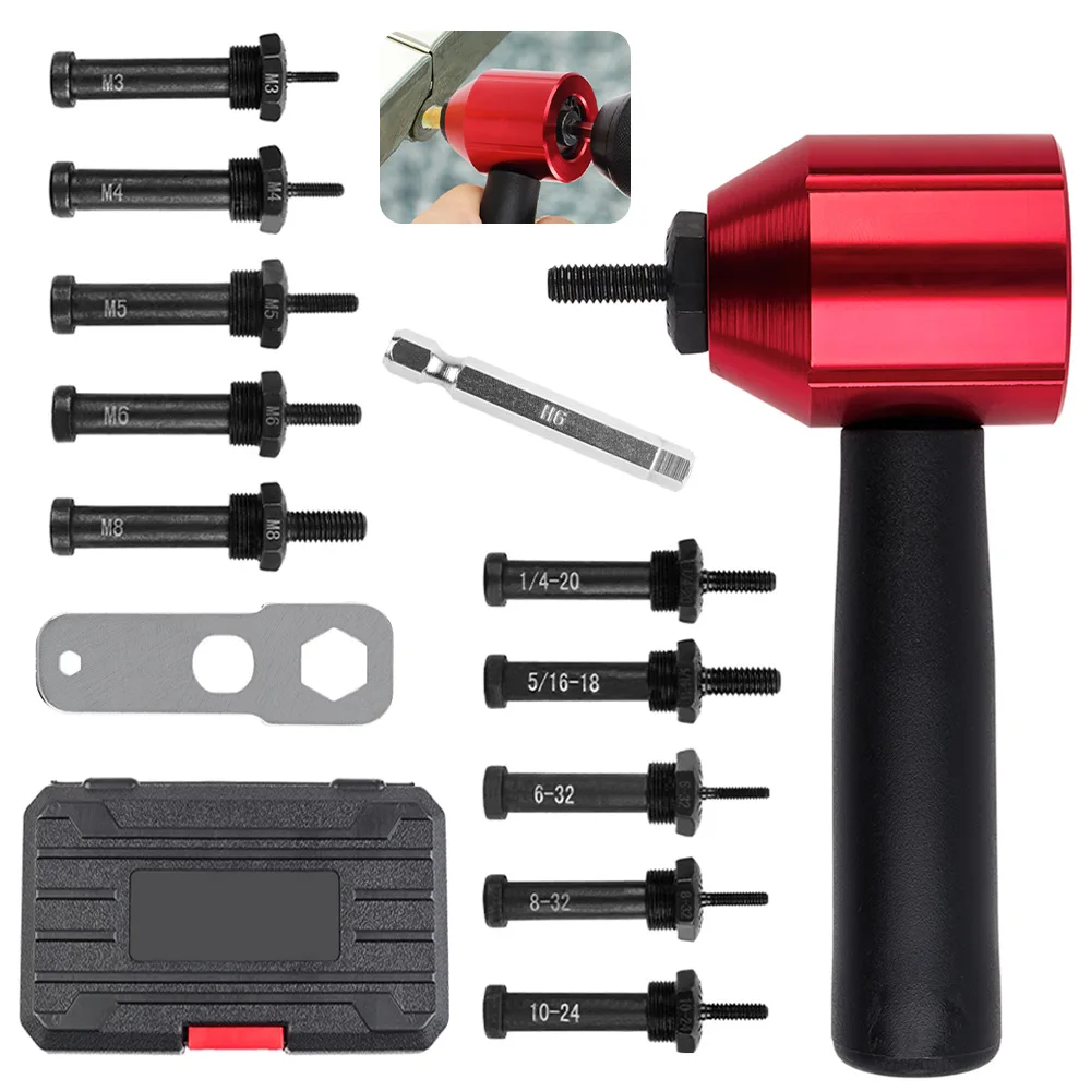 Red and black electric rivet gun conversion head pull nail electric rivet machine pull rivet gun pneumatic core drawing set