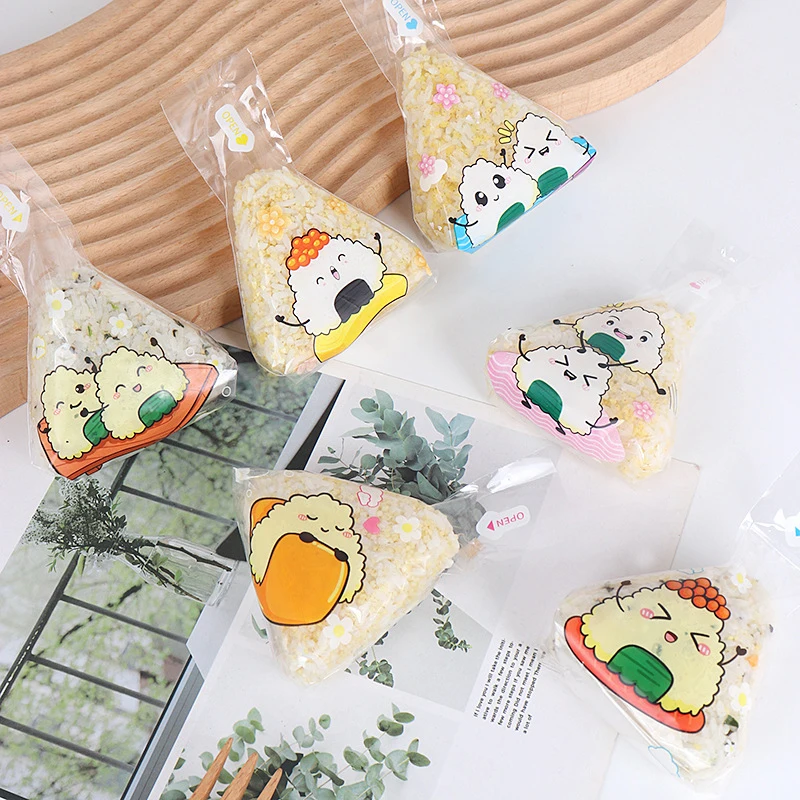 50 pçs adorável dos desenhos animados para triângulo arroz bola saco de embalagem nori onigiri sushi saco sushi fazendo molde bento acessórios