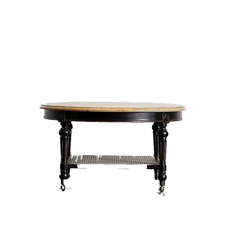 

American solid wood round coffee table simple small apartment living room coffee table French oak retro old tea table