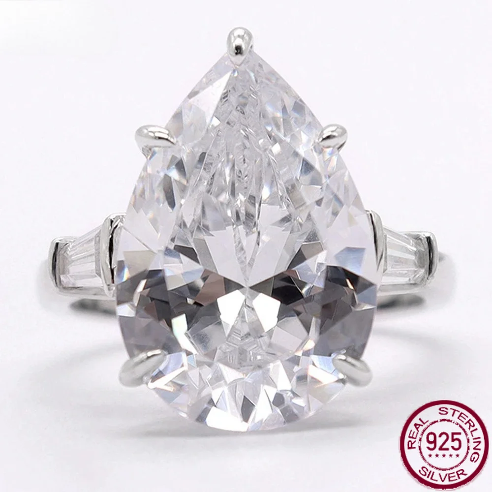 Yaranyan 100% 925 Sterling Silver 12CT Pear Cut Lab Sapphire High Carbon Diamond Gemstone Rings Fine Jewelry Anniversary Gifts
