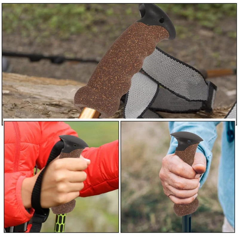 مقبض عمود المشي متين ، قبضة عمود الرحلات من الفلين ، واقيات عصا المشي