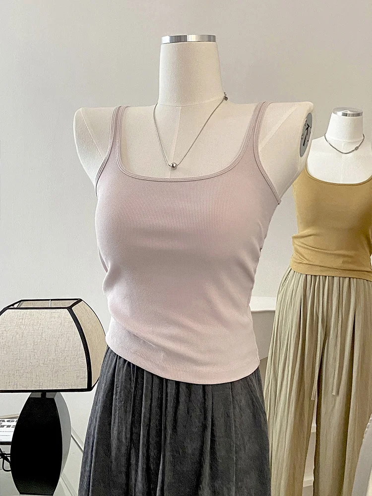 Chaleco sin mangas de una pieza con cuello cuadrado para mujer, estilo sencillo de verano, chaleco interior con tirantes que evita la exposición, ropa exterior