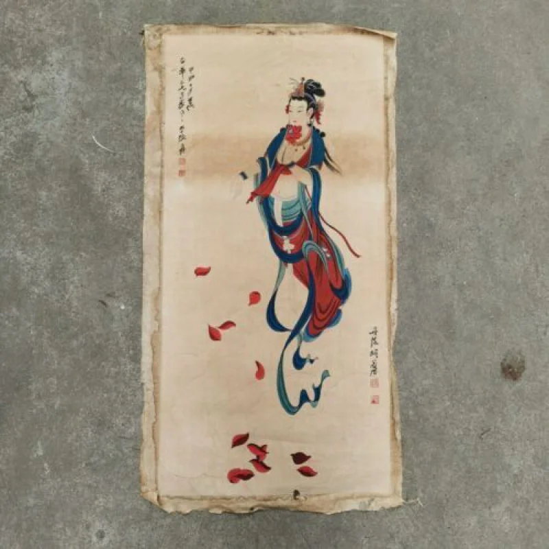 Chinese Old Scroll Zhang Qian Guanyin Painting Rice Paper Painting