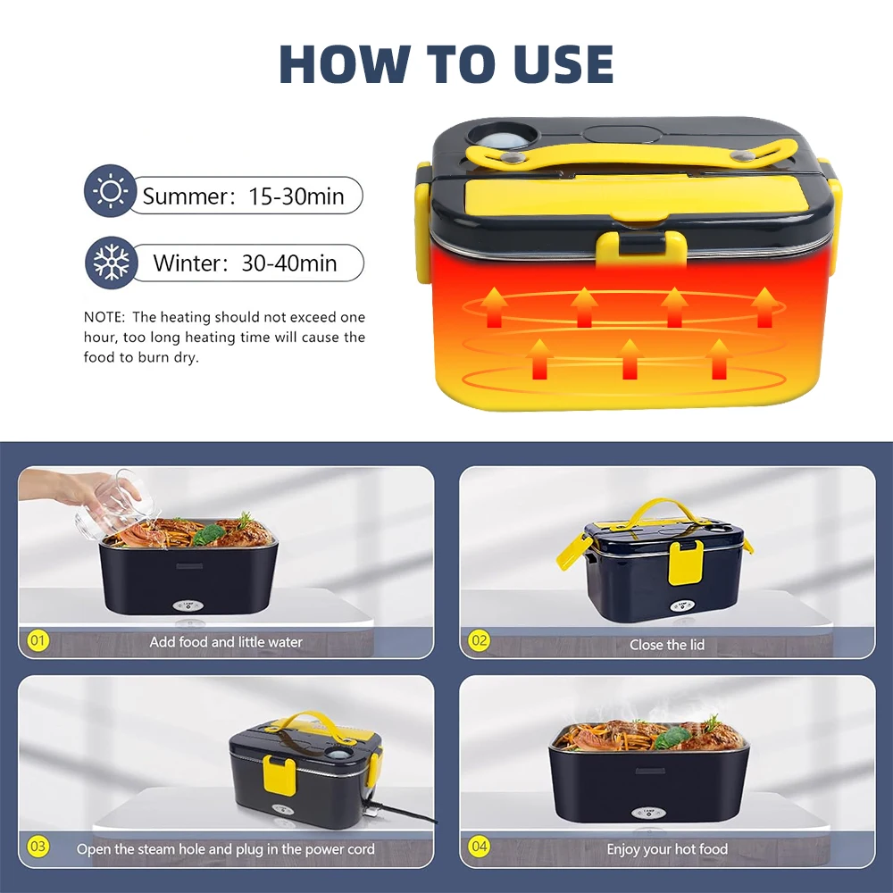 Lunch Box elettrico 80W riscaldatore per alimenti 4 in 1 12V/24V/110V 1.8L grande capacità per auto/camion/casa/ufficio con borsa per il trasporto e