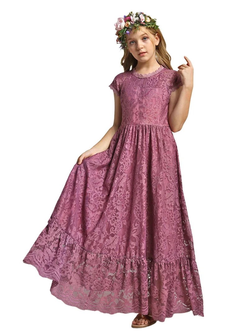 Princess Girls Bohemia Lace Long Dress Cotton Vestidos Baby Kid Flower Wedding Birthday Party Vestidos Costume Children Clothing