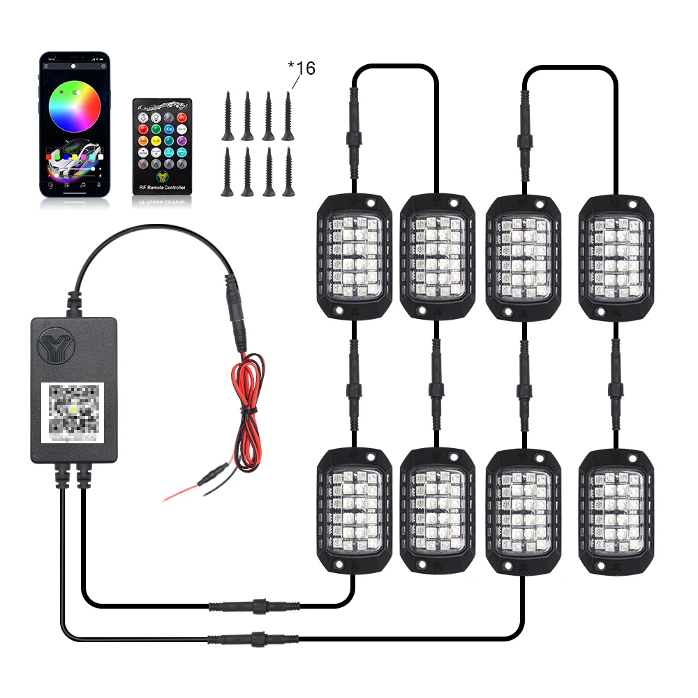 Fccemc Rock Lights Remote APP Control RGB 3D Objektiv LED für Offroad RZR SUV ATV UTV Jeep Neon Underbody Undergolw Auto Chassis Licht 5