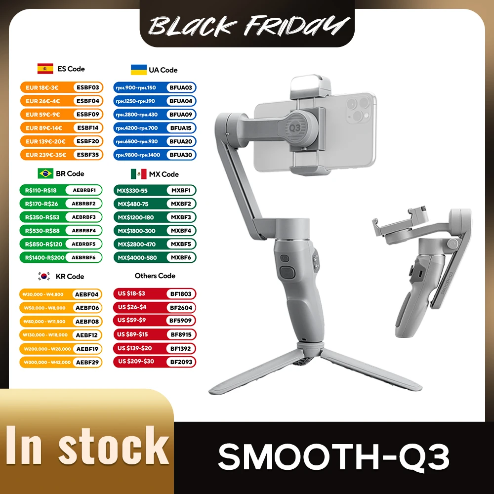 ZHIYUN SMOOTH Q3 cardan officiel lisse Q3 pour tlphone, stabilisateur de tlphone portable  3 axes, lumire de remplissage pour iPhone et Android