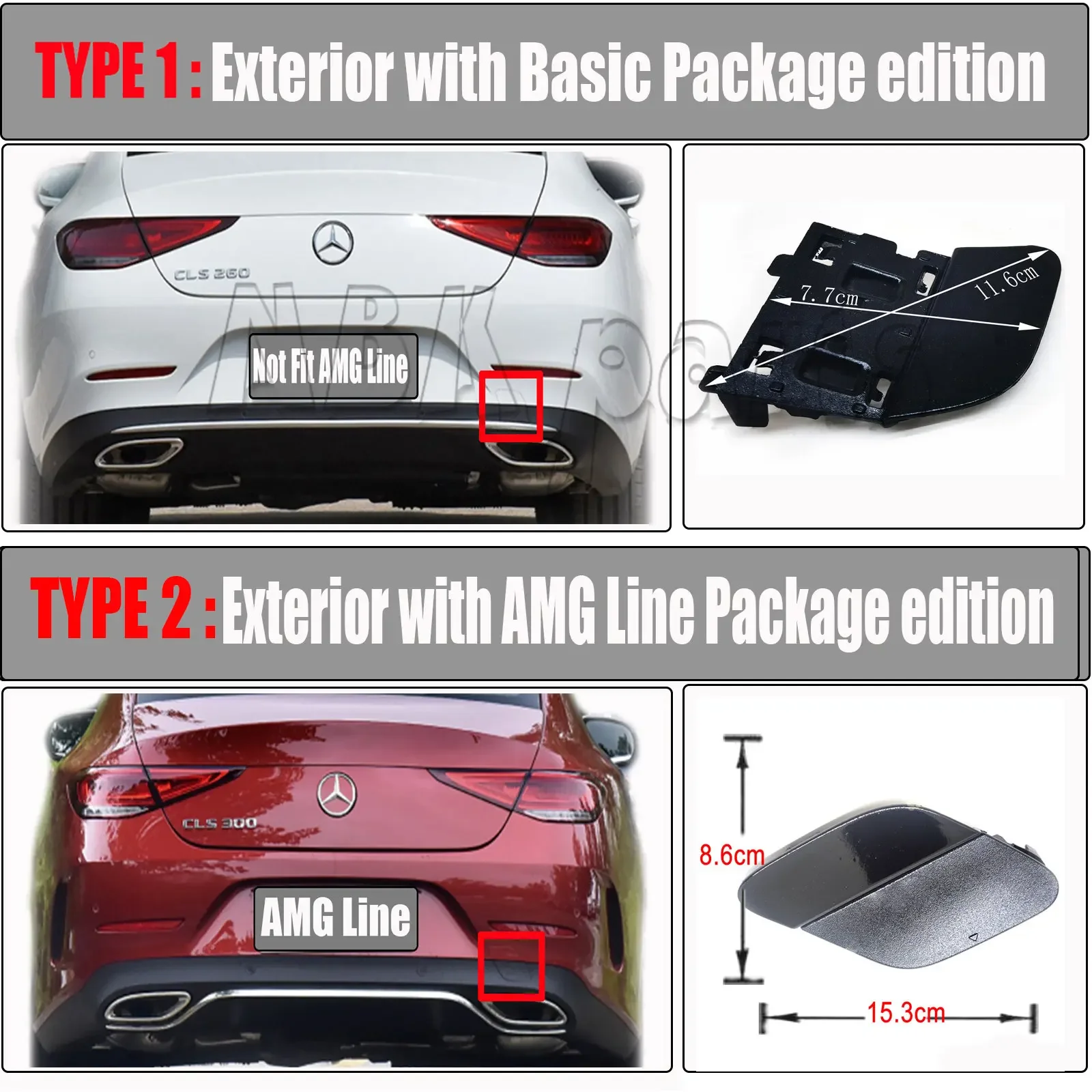 REAR TOW COVER Fit 18-23 Mercedes CLS W257 CLS220d CLS300d CLS350d CLS400d CLS200 CLS300 CLS350 CLS450 CLS50