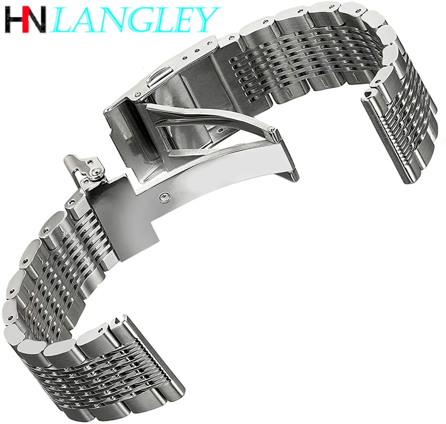 Solid Mesh Stainless Steel Watch Band Bracelets 18mm/20mm/22mm/24mm Diving Watch Straps Deployment Buckle Brushed/Polished Strap