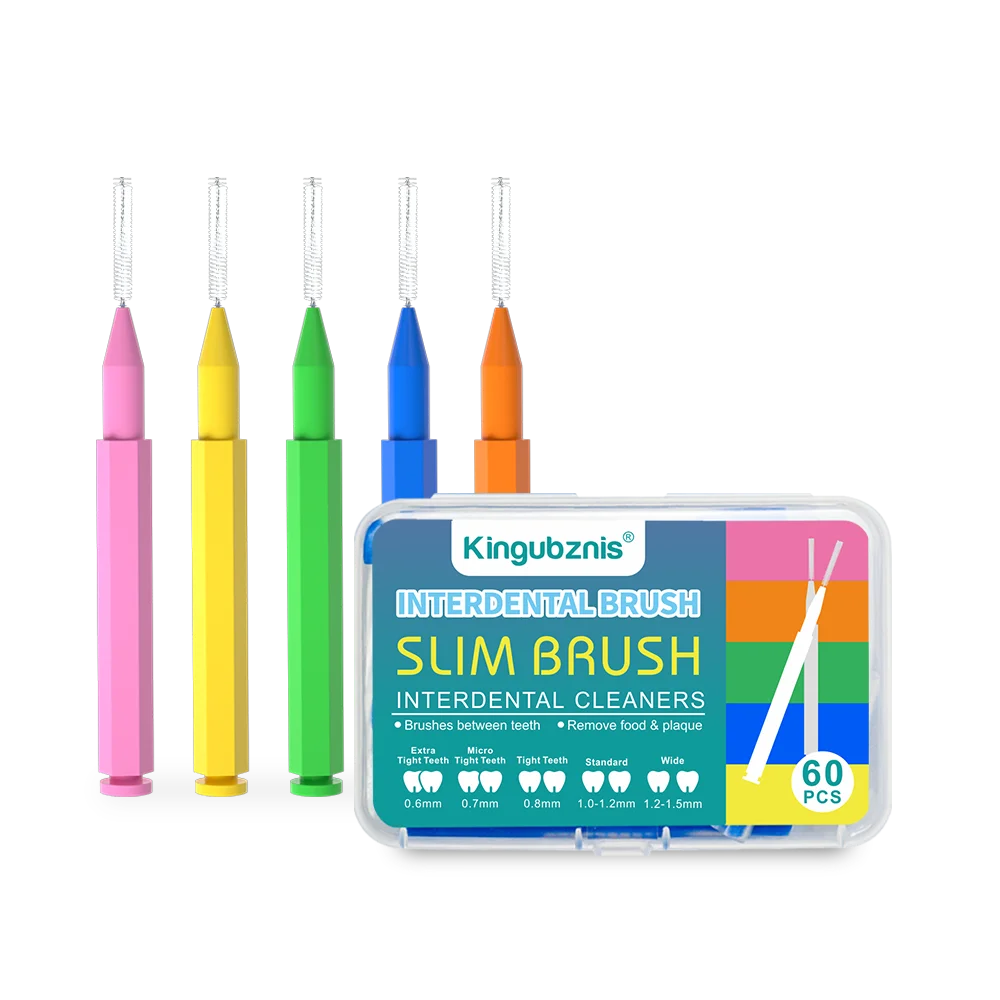 Kingubznis 60pcs Interdental Brush For Dental Orthodontics Clean Between Teeth Soft Silicone Bristle With Dust Cover