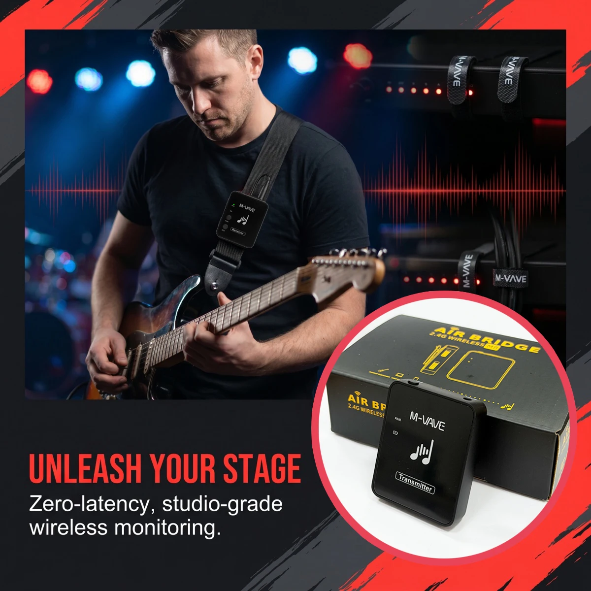 M-VAVE WP-10 Wireless IEM System – Transmitter & Receiver, Low Latency, 780/550mAh Battery, USB-C, Includes Cables view 3