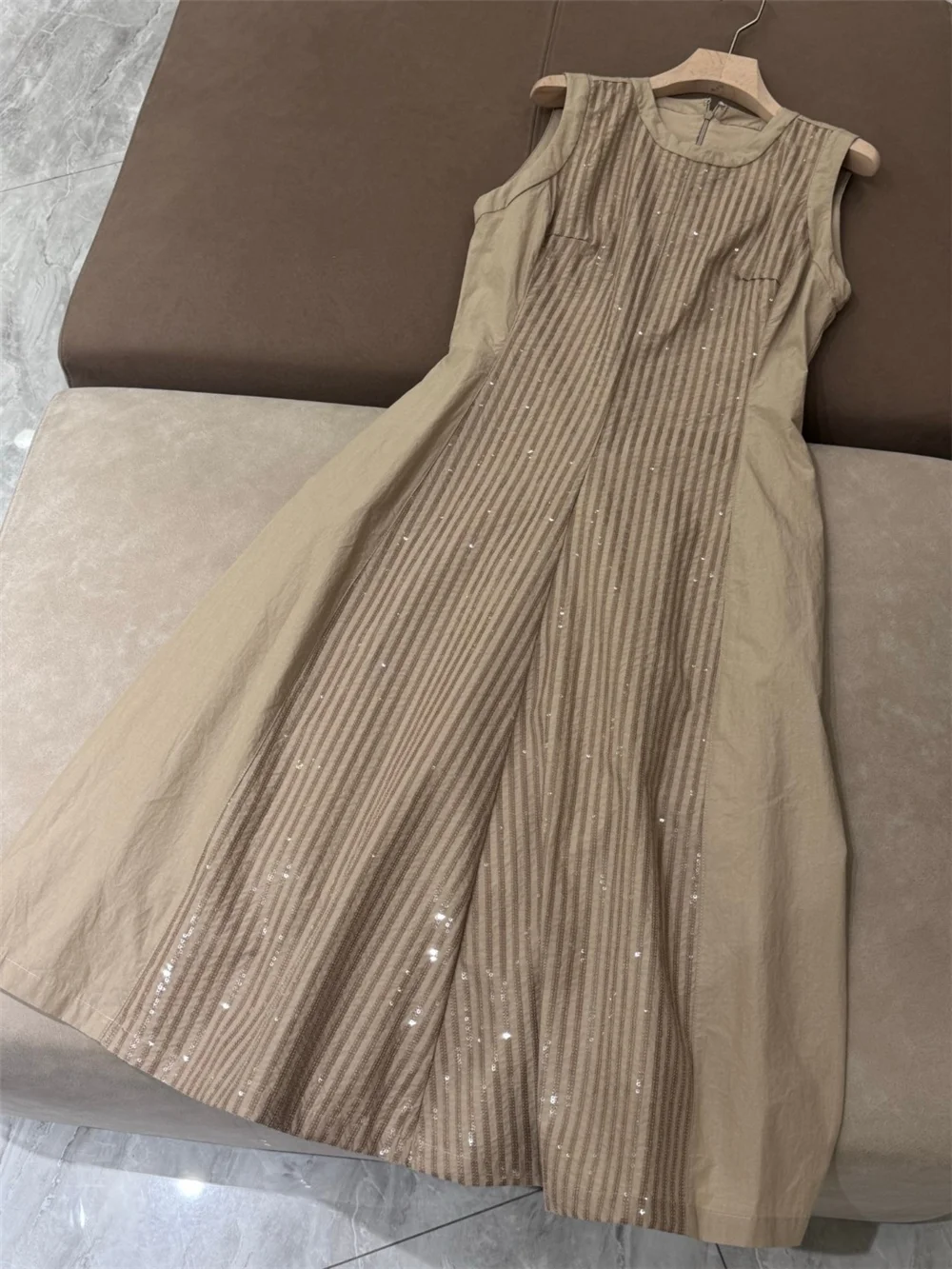 

Women's Sleeveless Vest Dress Round Neck Sequin Cotton Dresses Fashionable Versatile Elegant Temperament