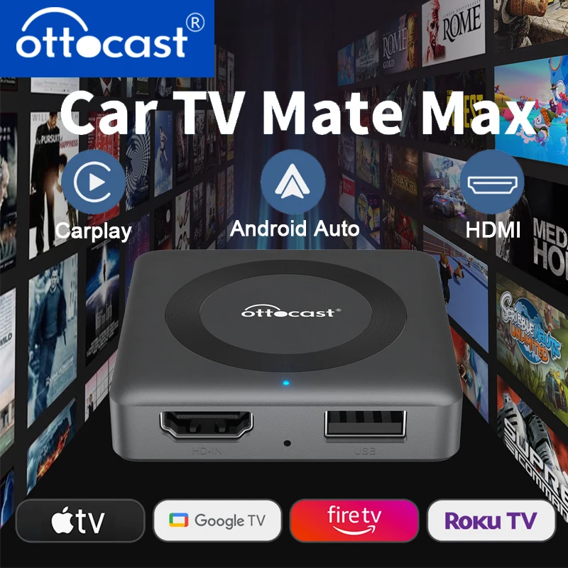 OTTOCAST Car TV Mate Pro C4 for HDMI Multimedia Adapter Wireless CarPlay Android Auto Box Video Converter for TV Sticks