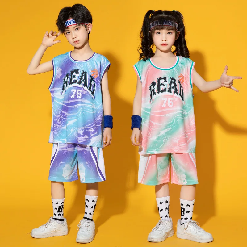 

Kid Hip Hop Clothing Quick Dry Print Basketball Tank Top Summer Shorts for Girls Boys Jazz Dance Costume Clothes Outfits Set