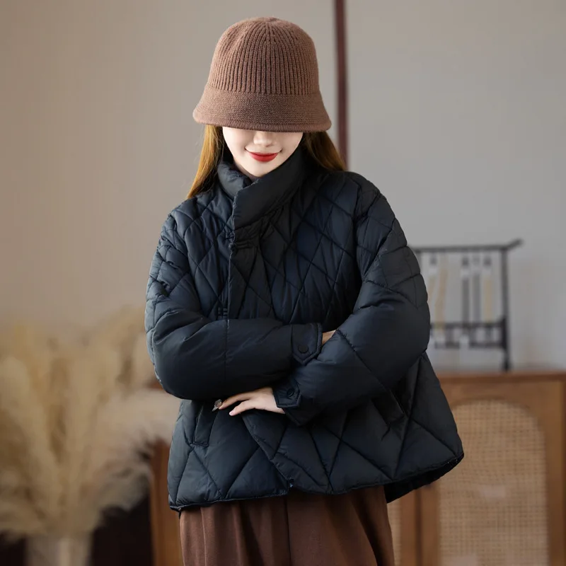 Parkas con botones concisos y cremallera para Mujer, abrigos cálidos de manga larga con cuello levantado, chaqueta acolchada de algodón gruesa y holgada para Mujer